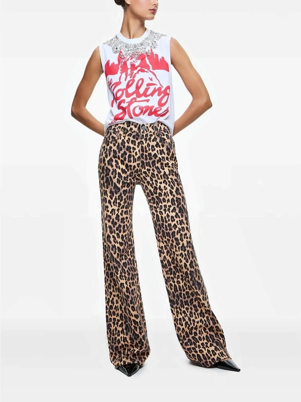 Alice + Olivia Leopard Jeans, Brown & Black